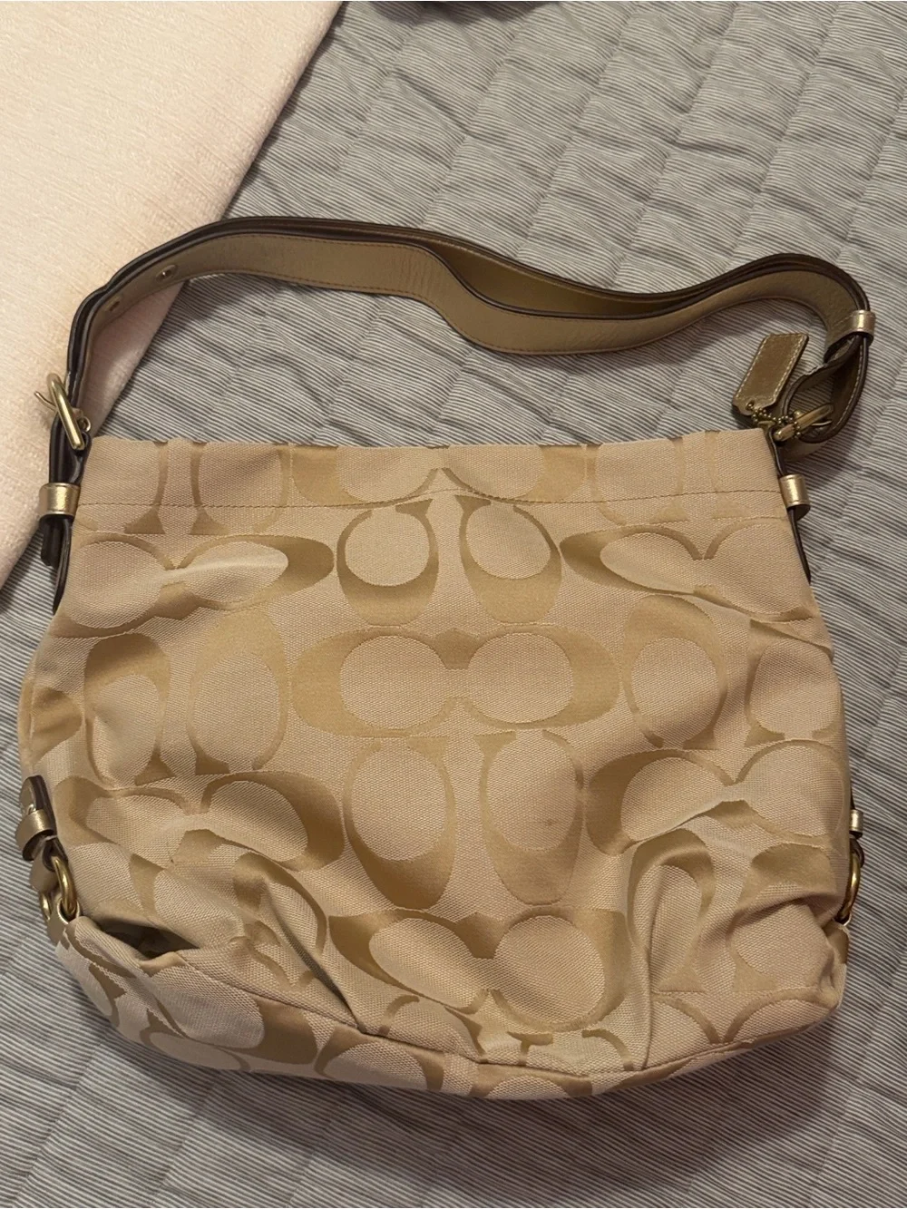 Coach Beige Signature Canvas Hobo Bag